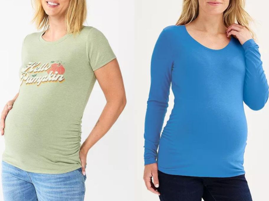 Stock images of 2 women wearing Sonoma Maternity Tees from Kohl's
