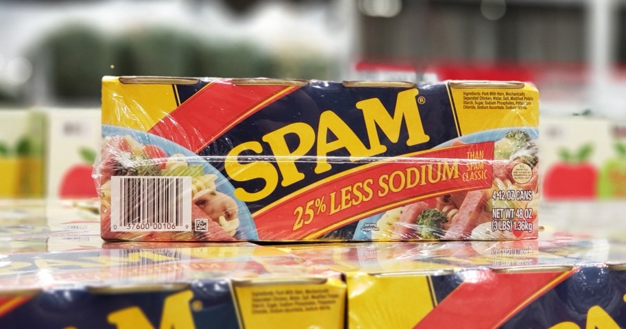 box of canned spam in store