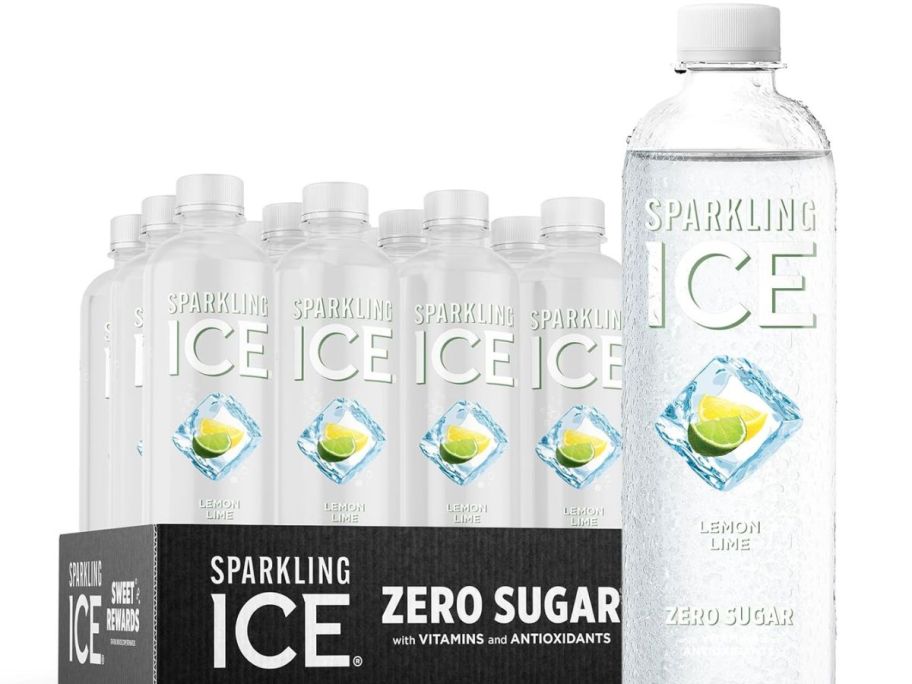 Stock image of a 12-pack of Sparkling Ice Lemon Lime drinks