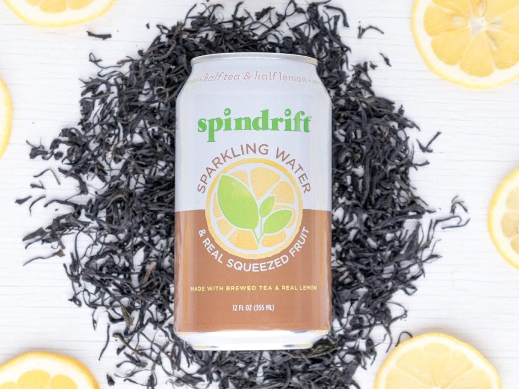 can of spindrift sparkling water in tea & lemon flavor