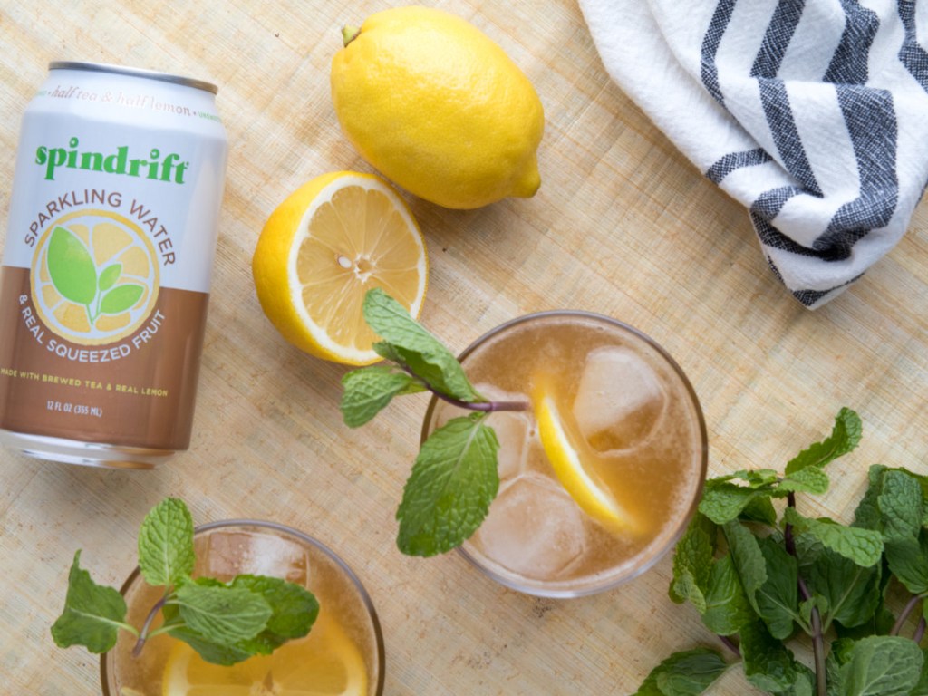 glasses of spindrift sparkling water with lemon and mint