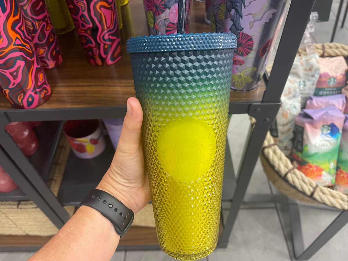 Teal and Yellow Ombre Studded 24oz Tumbler 