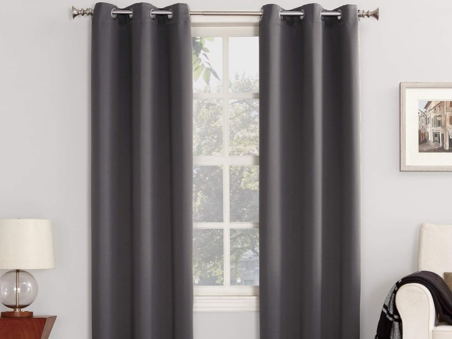 Sun Zero Easton Energy Saving Blackout Grommet Curtain Panel Charcoal