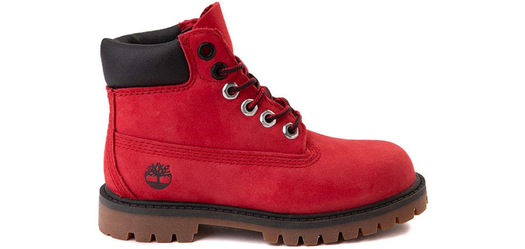red and black timberland kids boot