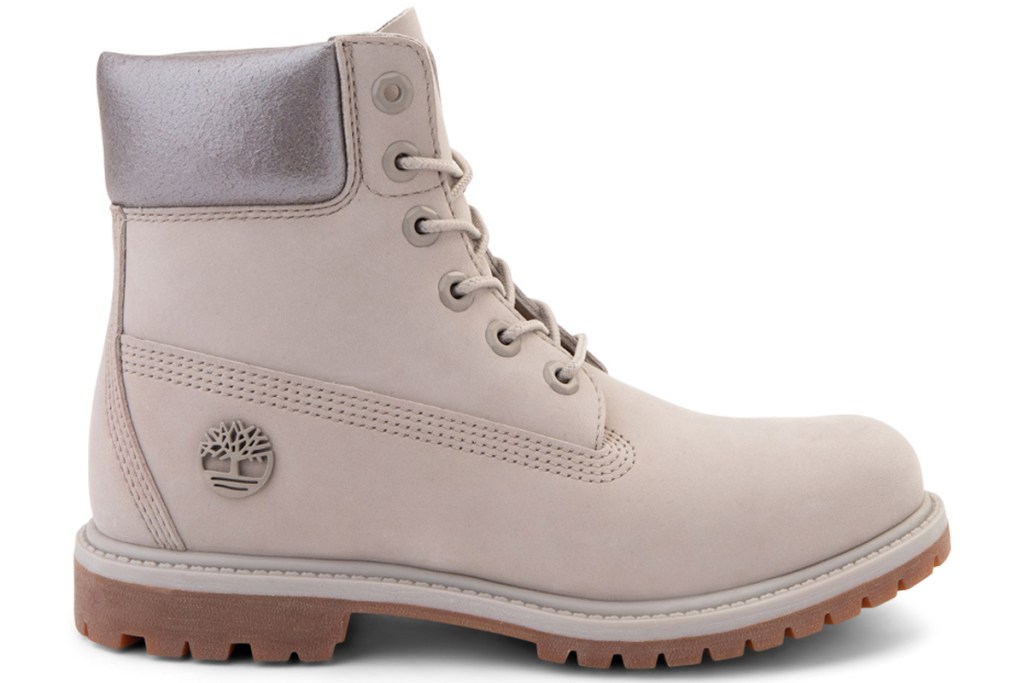 grey and silver timberland boot