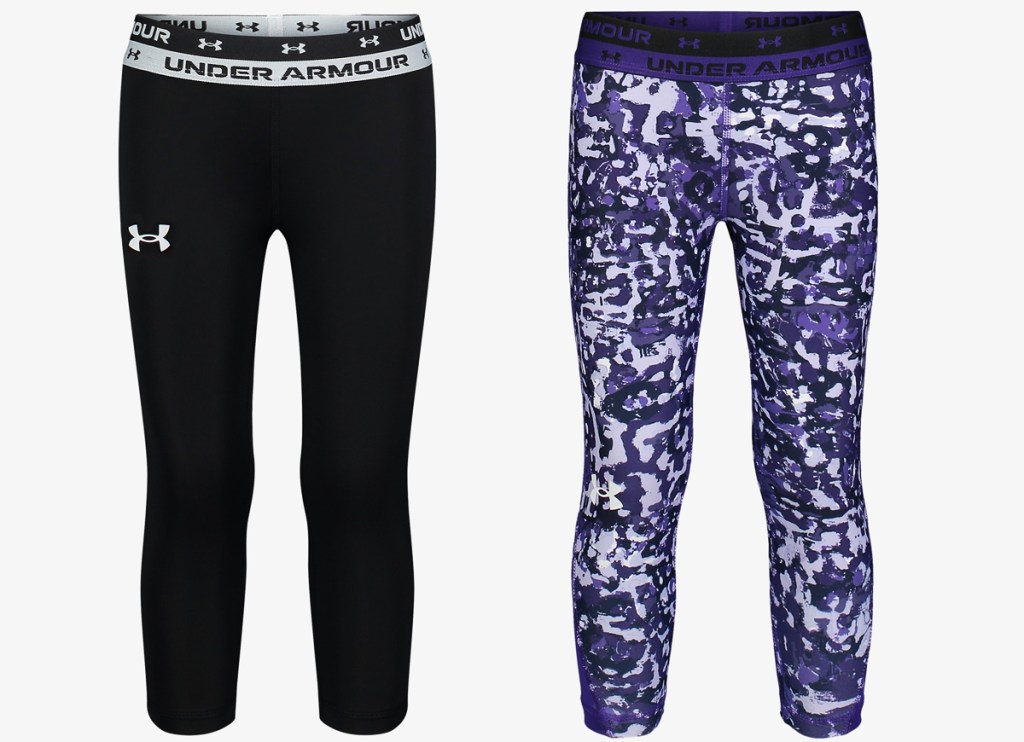 pairs of black and purple leggings