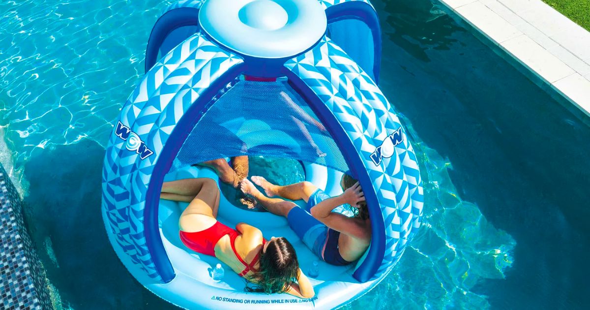 WOW Sports Pool Island Float, Inflatable Float with Canopy