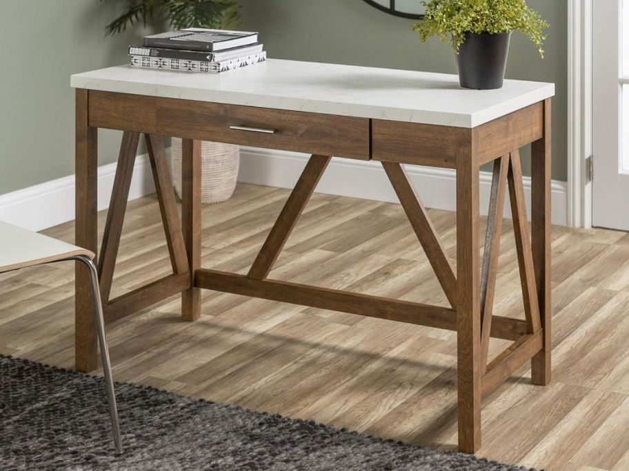 a rustic style wood computer writing desk in office