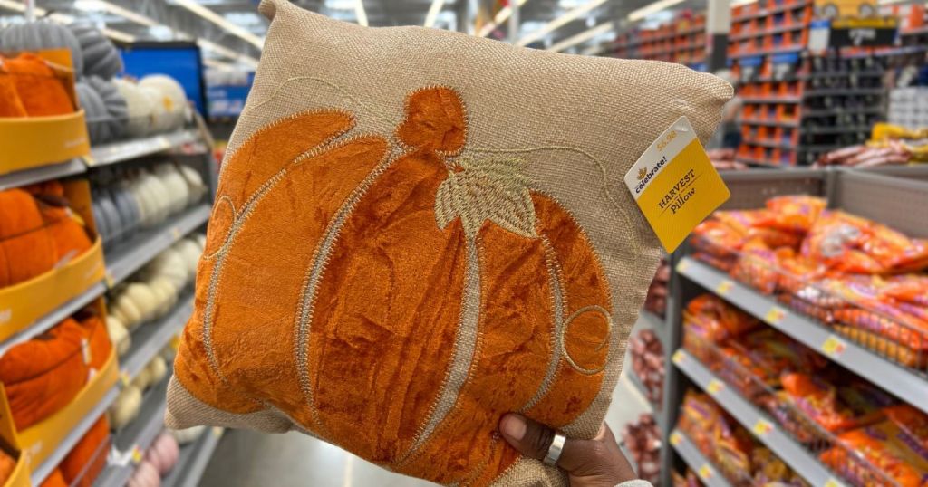 Way to Celebrate Harvest 13” Orange Pumpkin Decorative Pillow