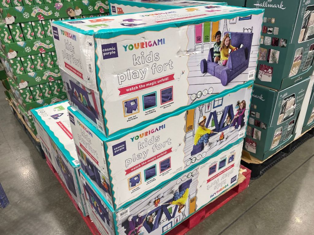Boxes of purple Yourigami Kids Play Fort at Costco