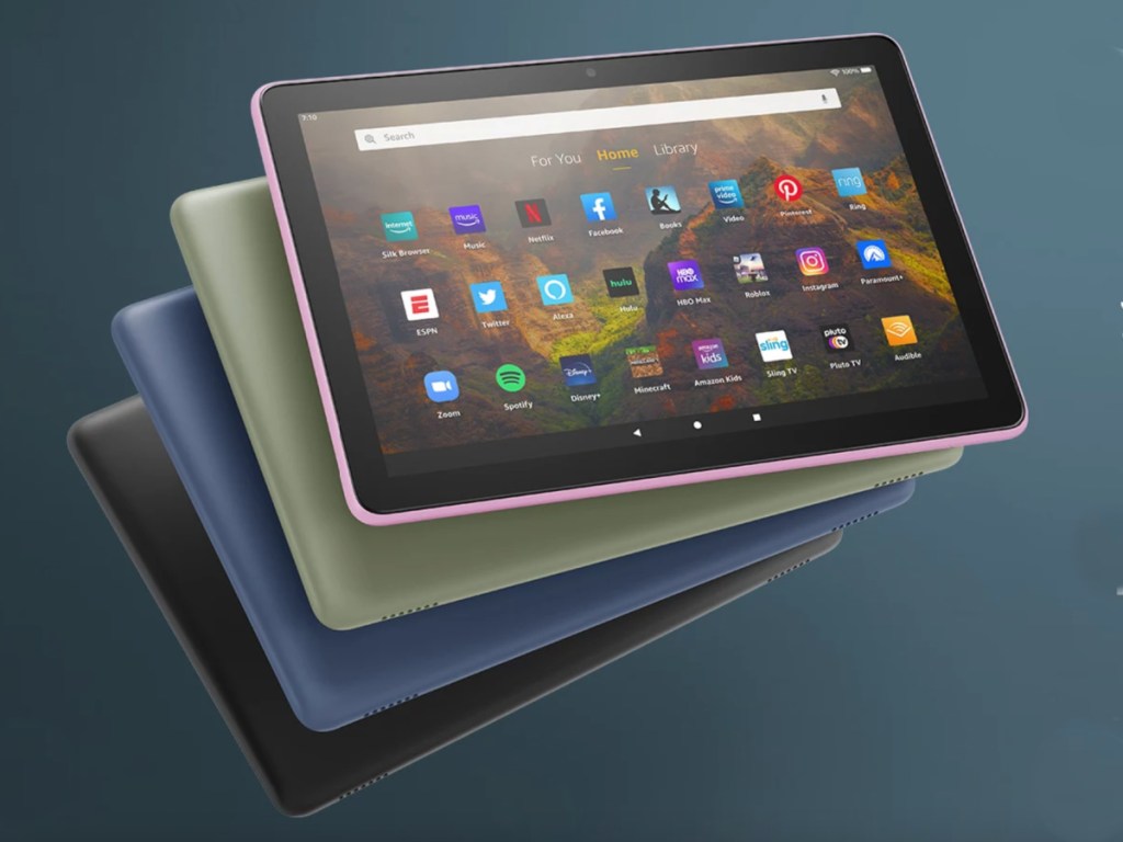 tablet in black green blue and purple