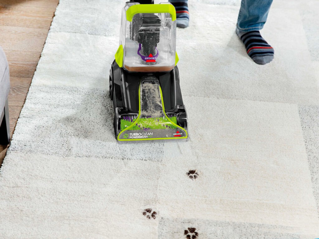 person vacuuming dirt off carpet