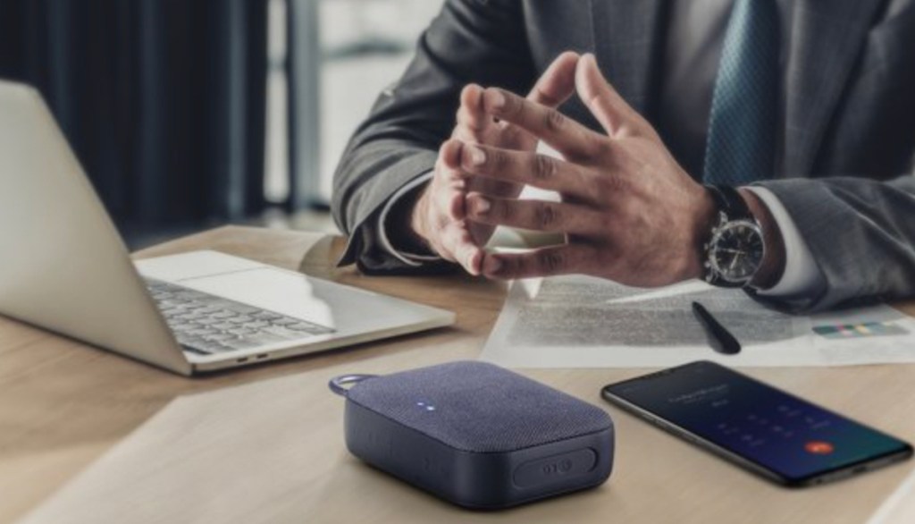 bluetooth speaker on office desk