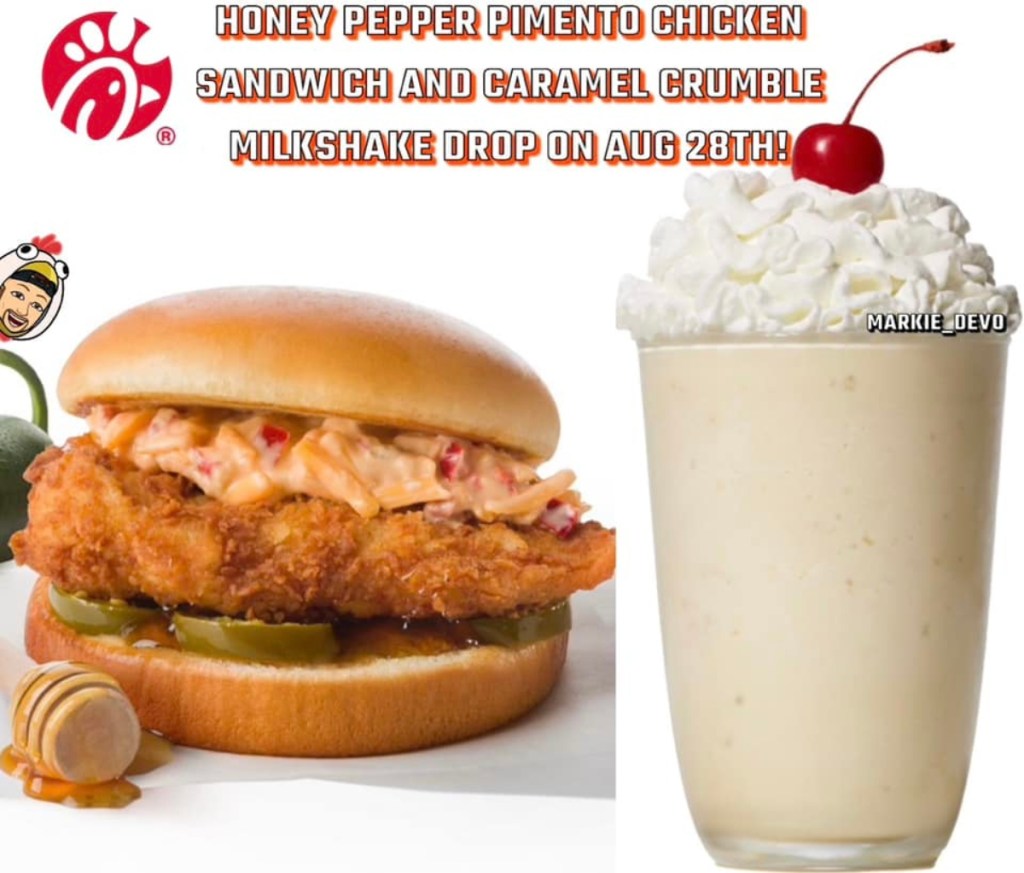 graphic showing chicken sandwich next to milkshake