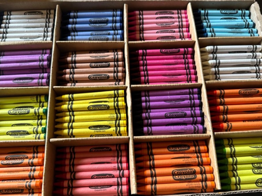 open classpack box of Crayola crayons