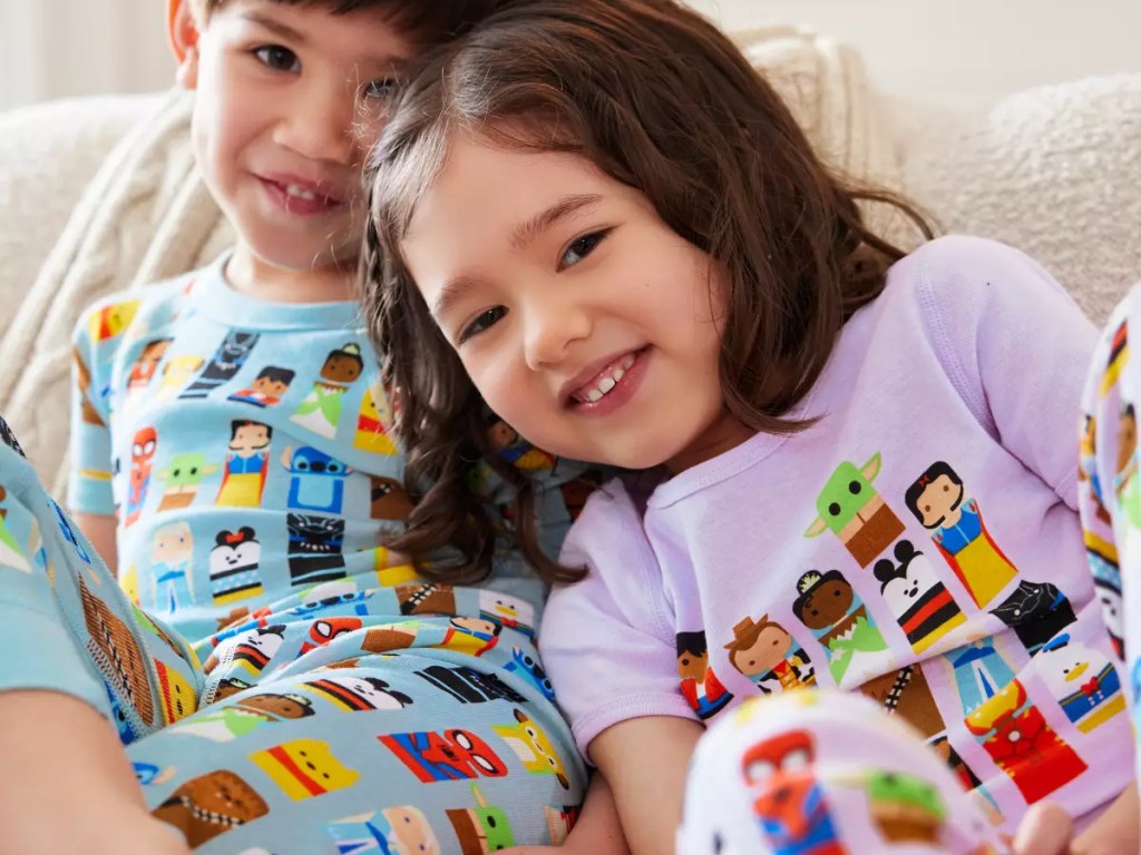 kids wearing disney pajamas 
