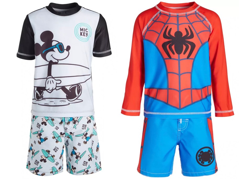 mickey and spiderman swimsuit shorts and shirts 