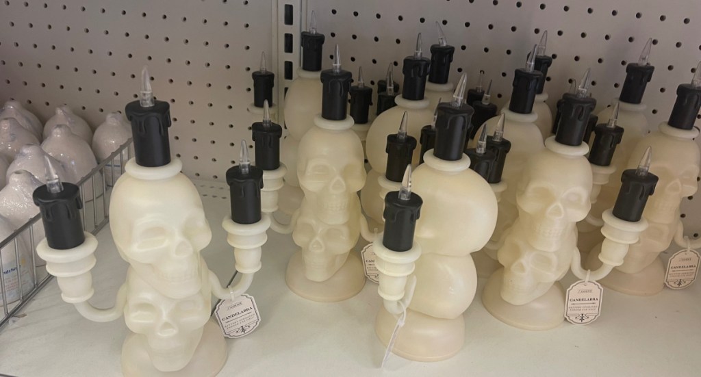 display of skull candalabras