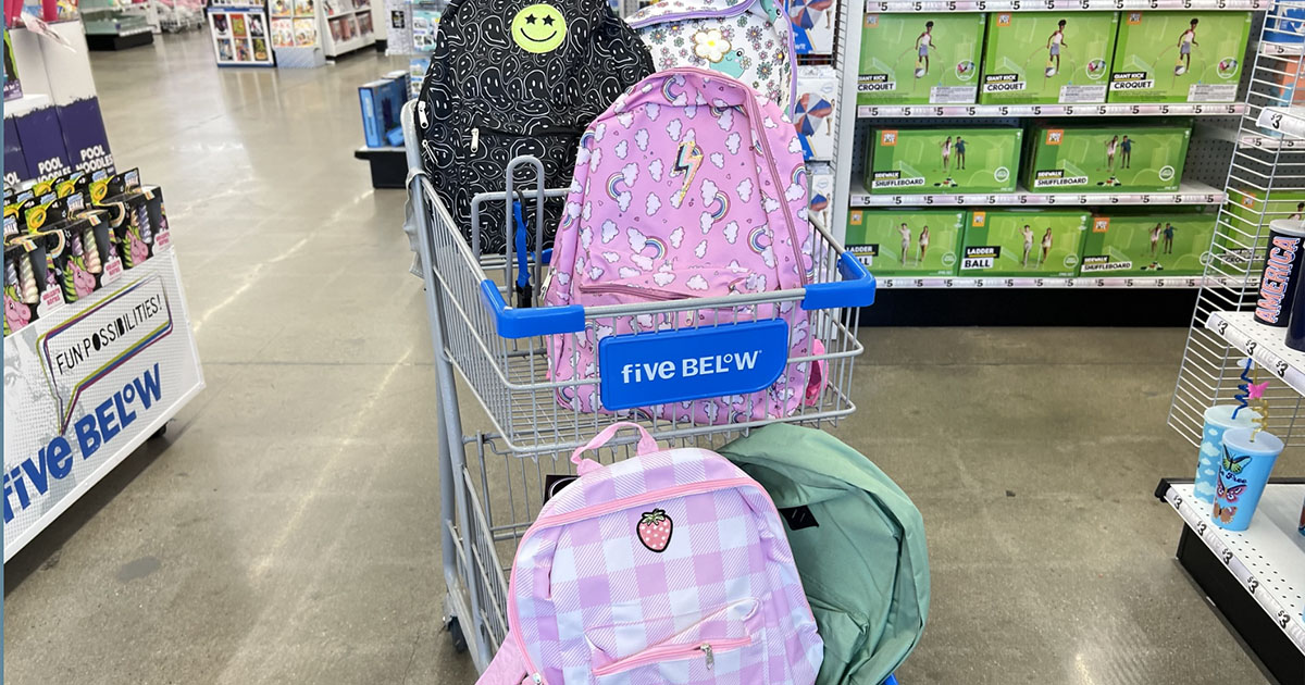 cart full of backpacks