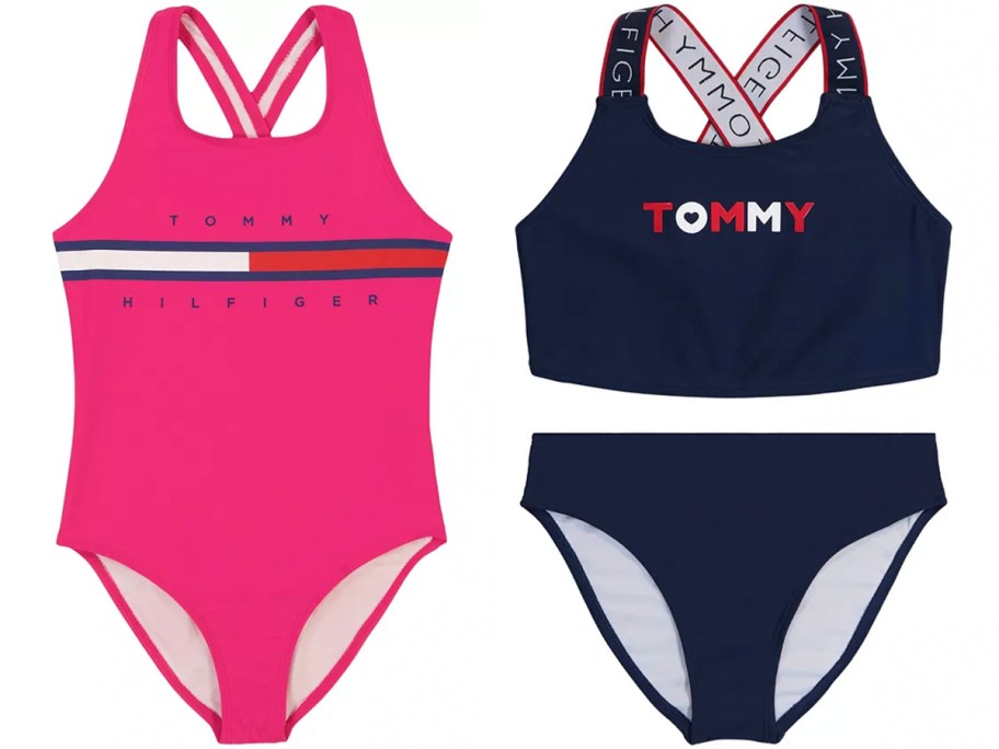 pink and navy blue tommy hilfiger girls swimsuits