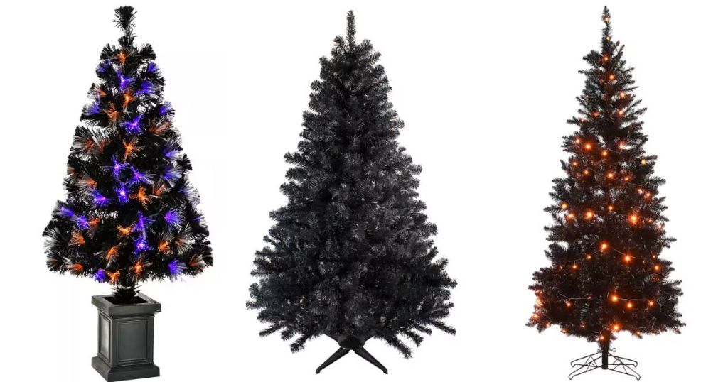 3 black artificial Halloween trees