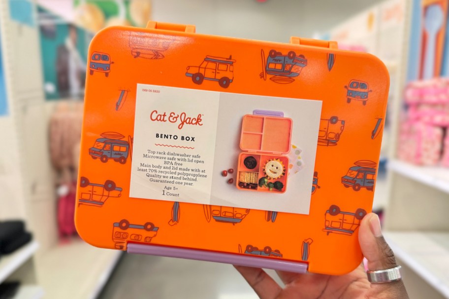 hand holding Cat & Jack Kids Plastic Bento Box - Vans