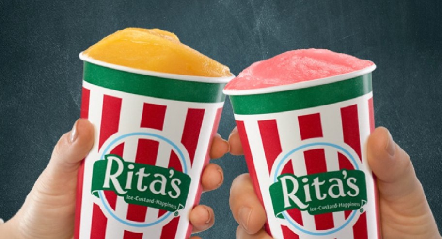 hand holding Ritas ice cream in multiple flavors