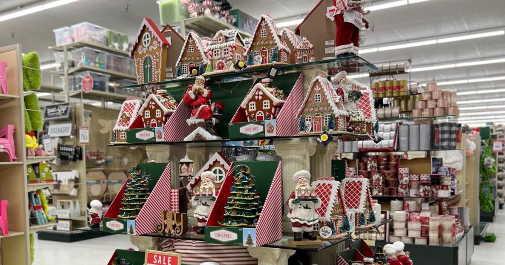 Gingerbread houses more Christmas decor on dispaly in Hobby Lobby
