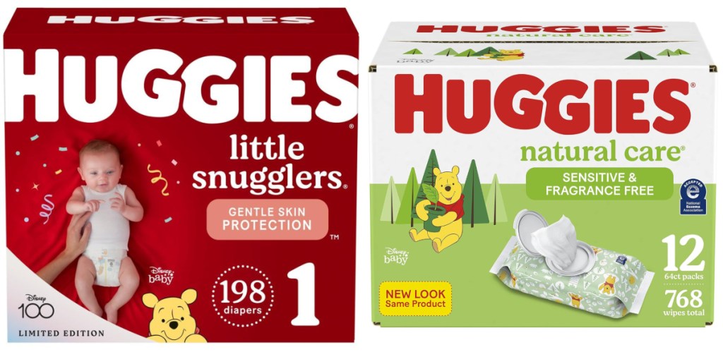 box of Huggies diapers and wipes