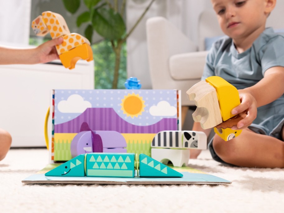 kids playing with stackable toy