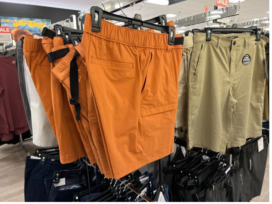 mens shorts on store rack