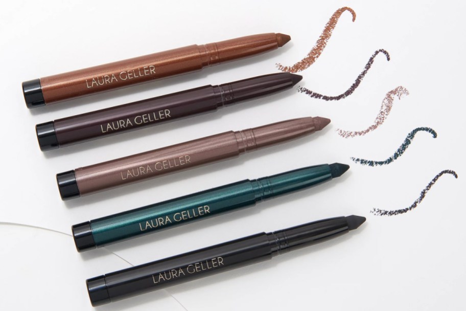 five eyeliners with a scribble mark