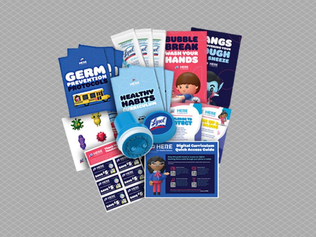 posters stickers and stams with lysol germ information