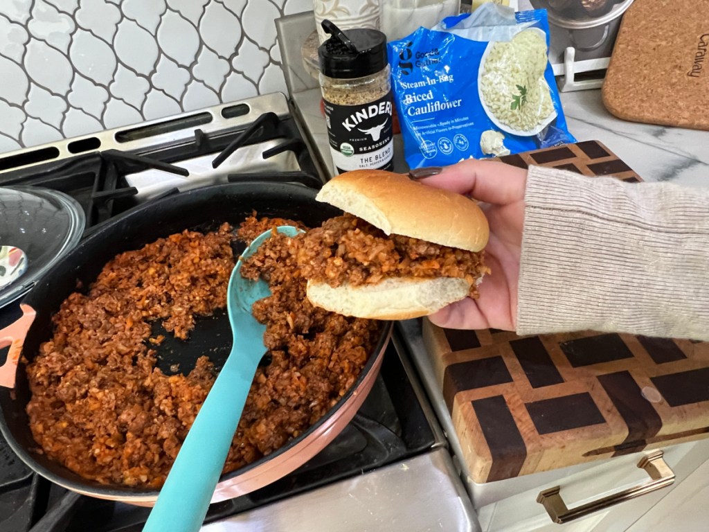 making sloppy joes with cauliflower rice and ground beef