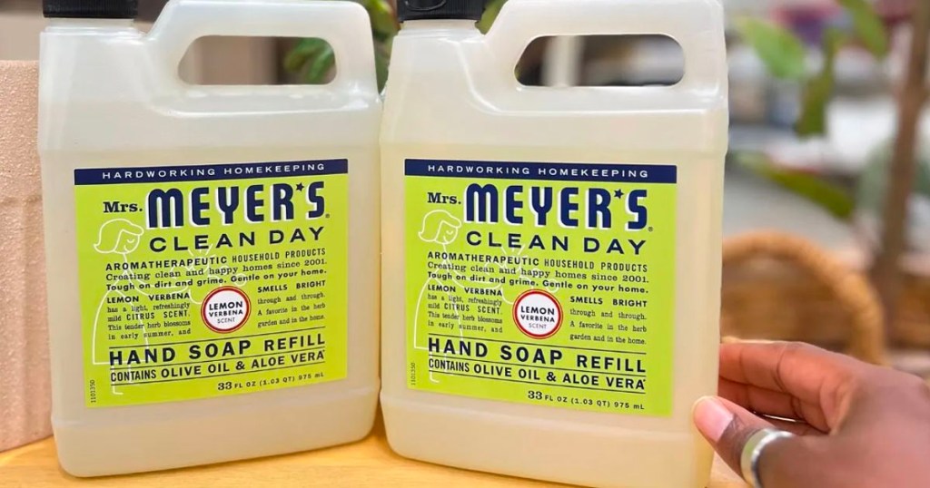 two bottles of mrs meyers clean day cleaners