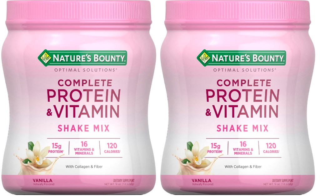 two natures bounty protein powder jars