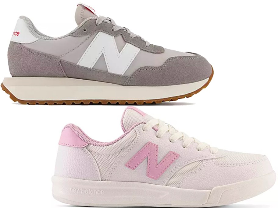 brown and pink new balance kids shoes
