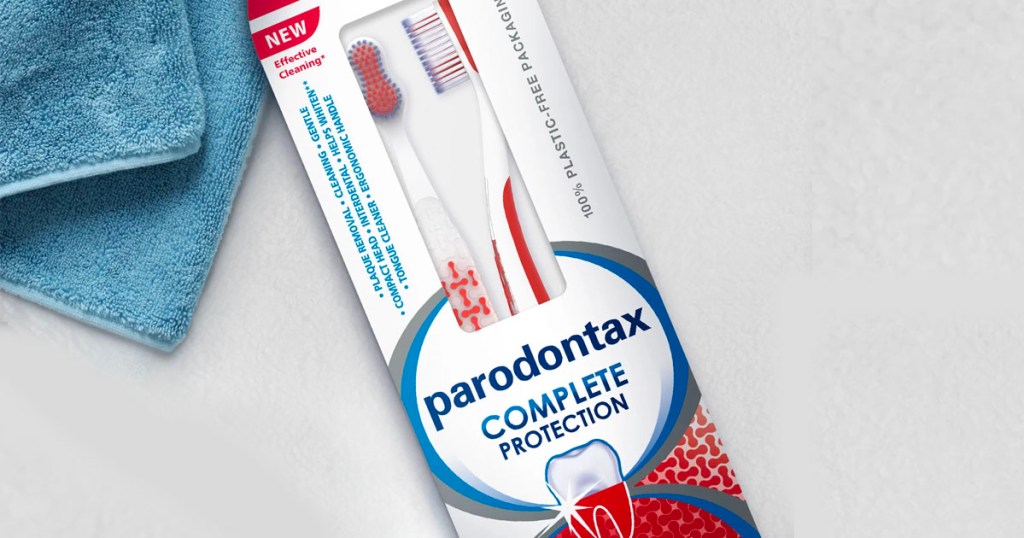 parodontax toothbrush on towel