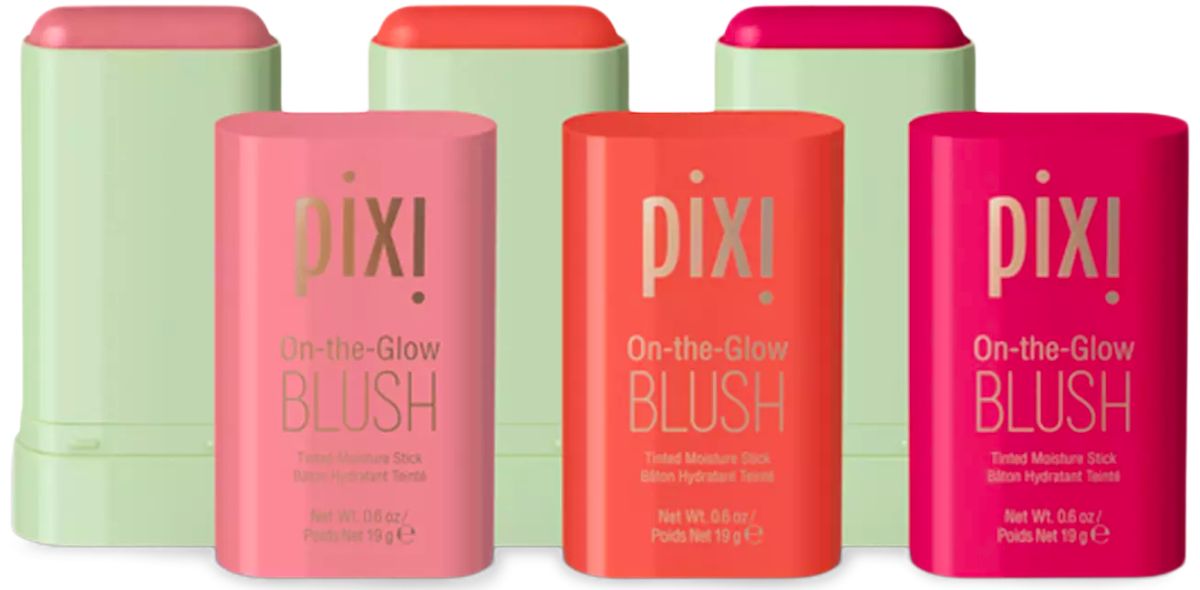 the 3 shades of pixi on the glow blush sticks stock image
