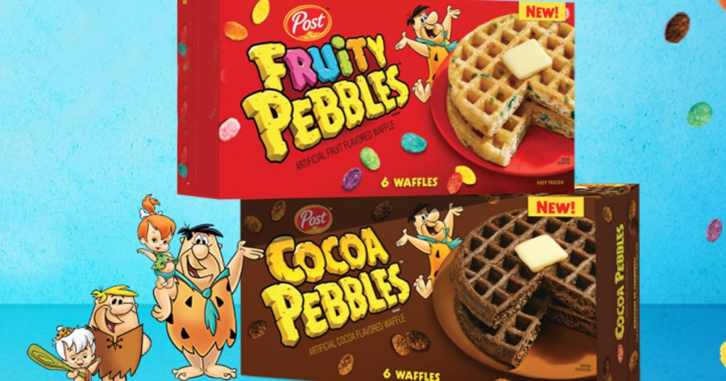 fruity pebbles and cocoa pebbles waffles boxes
