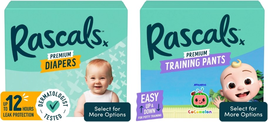 two boxes of rascals diapers