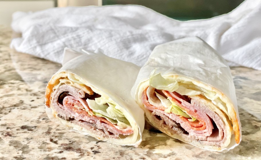 sandwich wrap on granite countertop