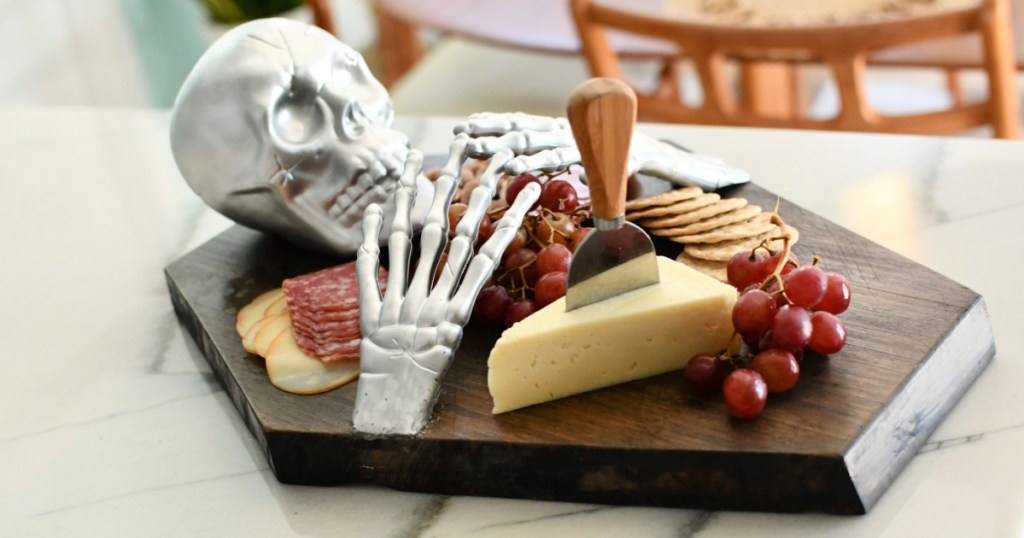 skeleton coffin shaped charcuterie board craft