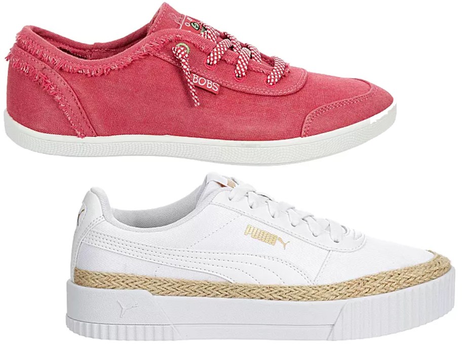 pink sketchers and white puma womens shoes