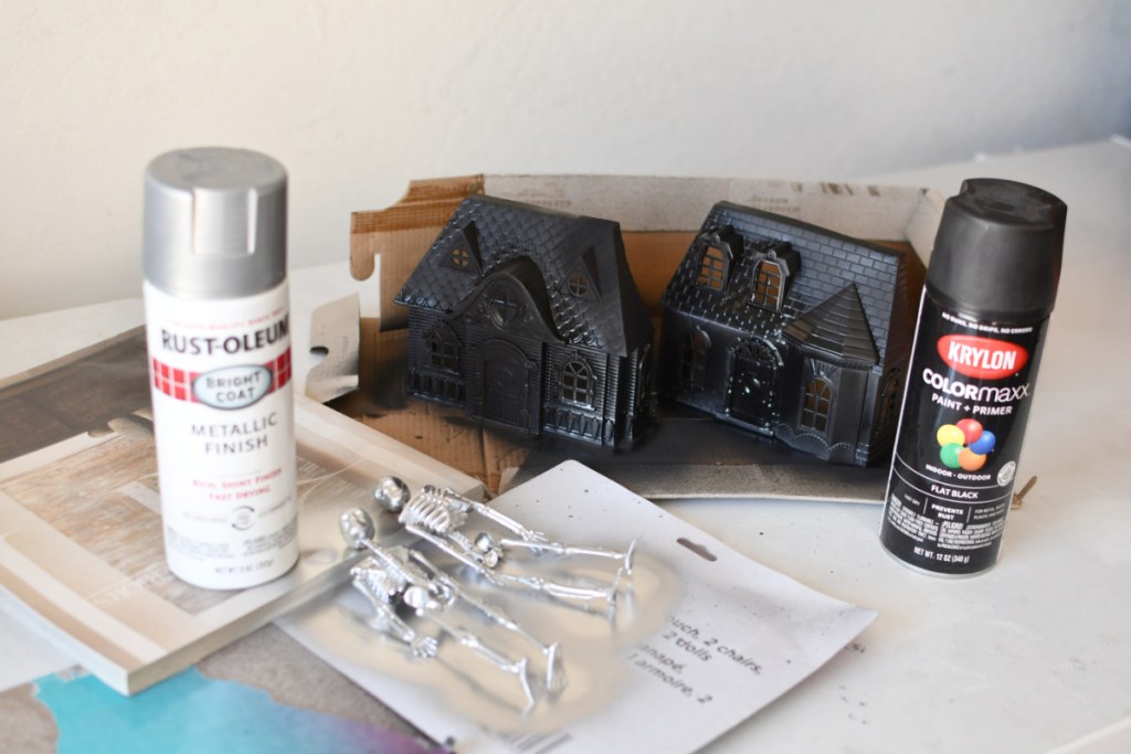 spray painted doll houses using spray paint