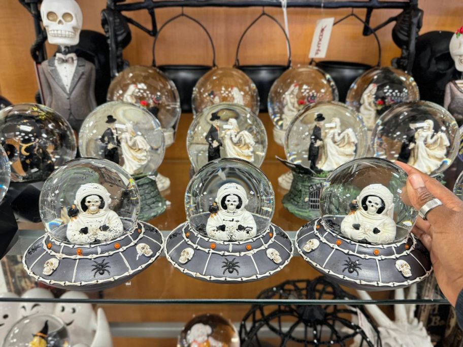 halloween snow globes in store on shelf