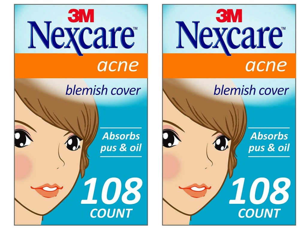two stock images of Nexcare Acne Absorbing Cover Zit Patch 108 Count