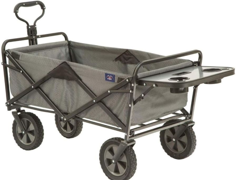 MacSports Collapsible Outdoor Utility Wagon with Folding Table and Drink Holders, Gray stock image