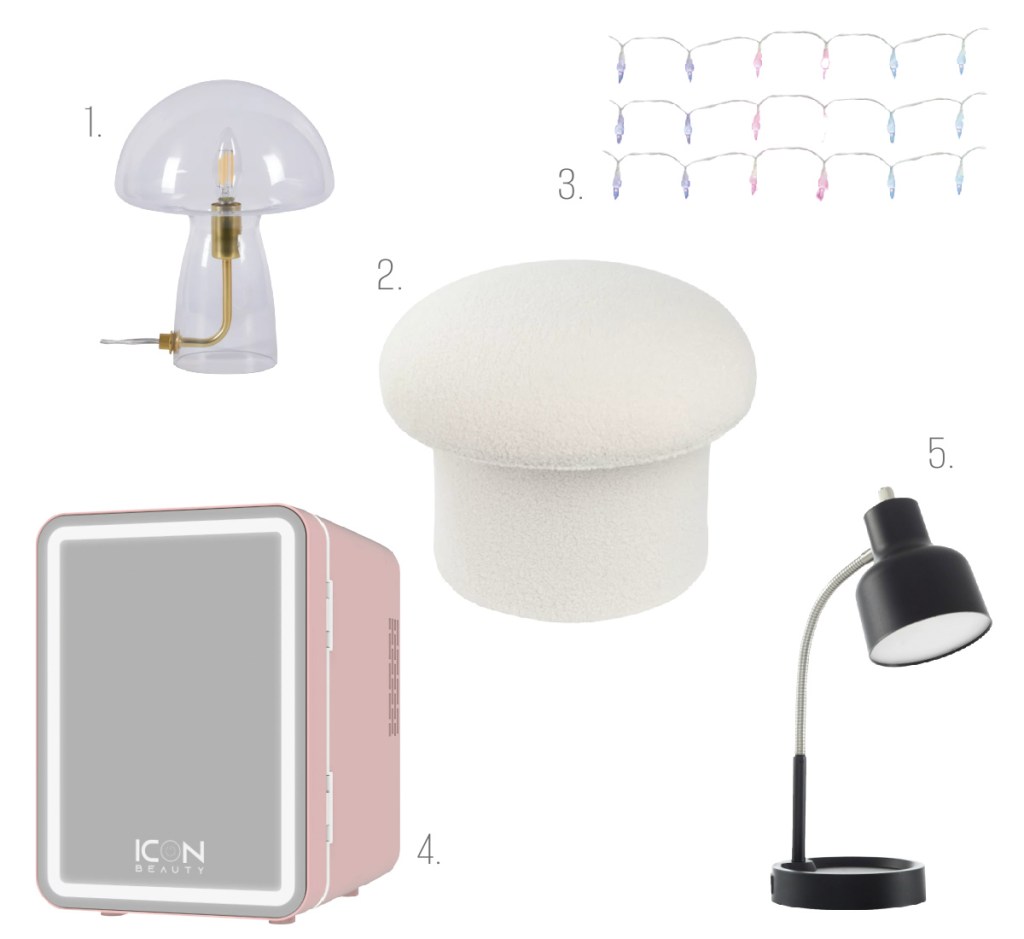 trending mushroom decor, lamps, and beauty fridge