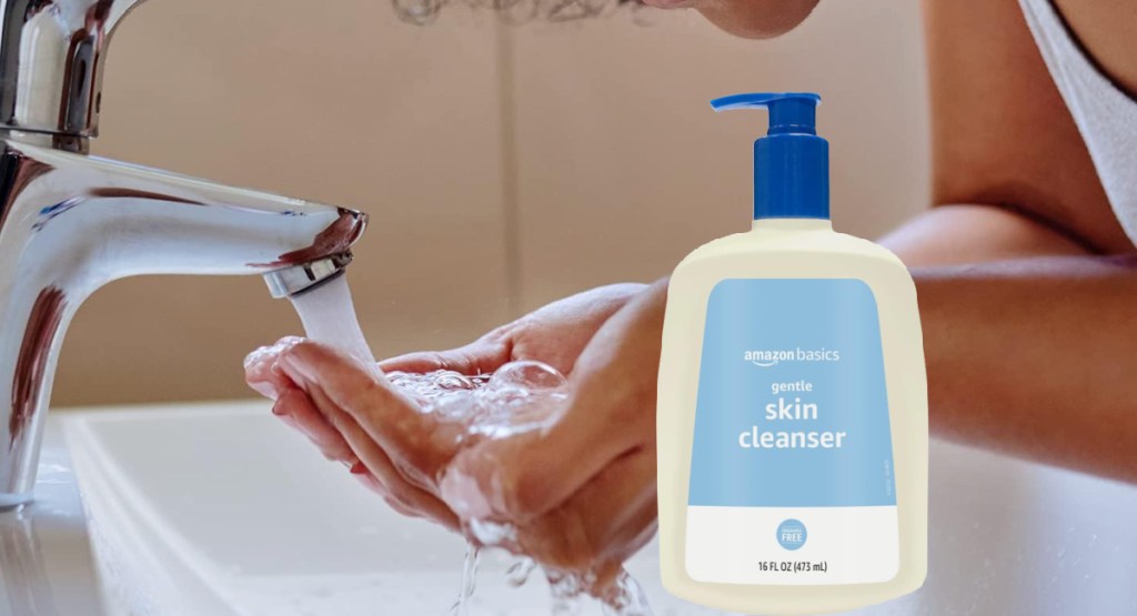 woman washing face with amazon cleanser